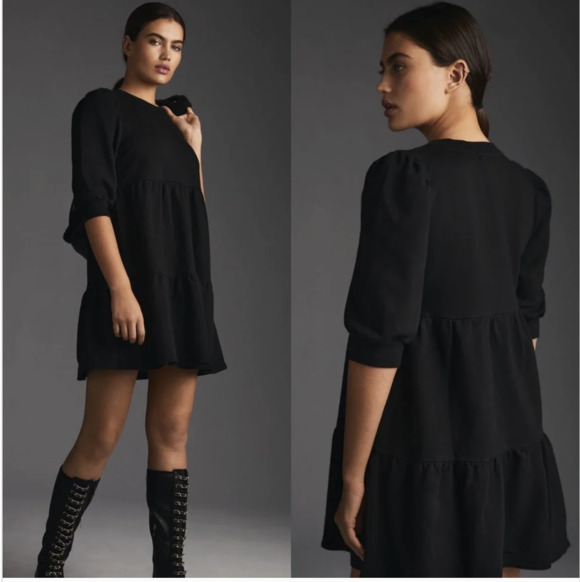 Anthropologie Dresses & Skirts - Anthropologie T.LA Savannah Puff Sleeve Mini Dress Black M Sweatshirt